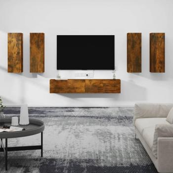 Set de muebles para TV 6 piezas madera contrachapada roble ahumado 30.5 x 30 x 90 cm