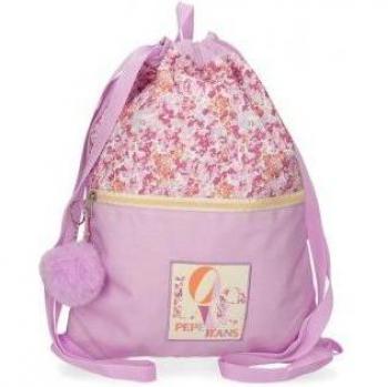 Mochila saco Pepe Jeans Sandra rosa con bolsillo frontal