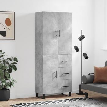 Aparador alto de madera contrachapada gris hormigón 69,5x34x180 cm con 1 puerta y 3 cajones, mueble de almacenaje para salón, buffet y armario auxiliar