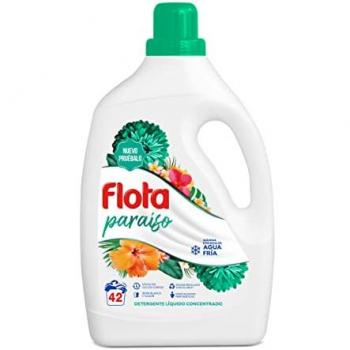 Detergente Líquido Paraíso Flota - 42 Lavados, Quitamanchas en Agua Fría, Ropa Blanca y de Color