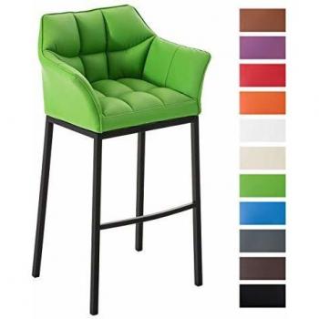 Taburete de Bar Damaso en Simil Cuero Verde Negro con Base de 4 Pies, Respaldo y Reposabrazos