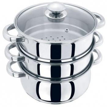 CookSpace® inducción 24 cm 3 niveles vaporera de acero inoxidable con tapa de cristal con ventilación
