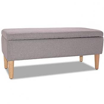 Arcón otomano tapizado con contenedor de 42L y pies de madera de pino color gris tórtola