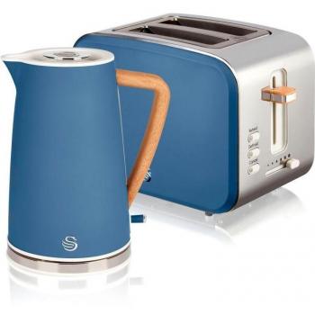 Swan Nordic Set Desayuno Hervidor de Agua Inalámbrico 1,7L 2200W y Tostadora Pan Ranura Ancha 2 Rebanadas 900W con 3 Funciones Dise