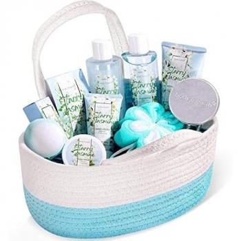 Cesta Regalo Mujer, Body & Earth Set de Regalo Mujer 11 Piezas Aroma de Menta Orgánica Incluye Aceite Esencial, Sal de Baño,Gel de Ducha, Loción Corporal, Crema Regalos Mujer para Navidad Cumpleaños