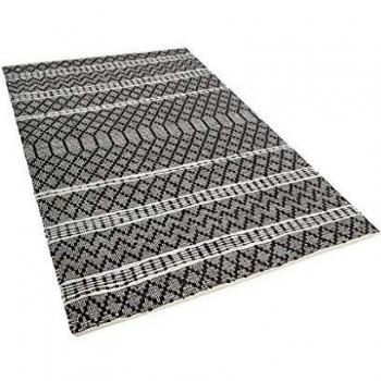 Alfombra Negra con Beige 140 x 200 cm Estilo Moderno Contemporáneo Hecha a Mano de Cuero Genuino Patrón Chevron Fehimli