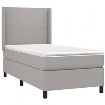 Cama box spring con colchón y luces LED en tela gris claro 90x200 cm