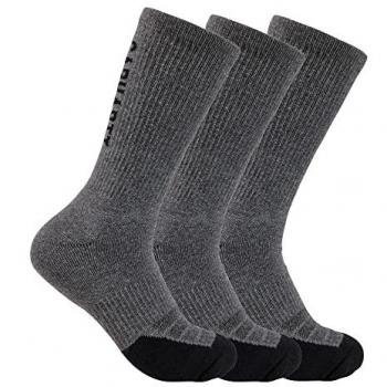 Calcetines Crew de Peso Medio Carhartt Force con Logotipo (Paquete de 3, Gris, L)