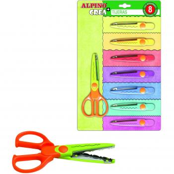 Tijeras para Manualidades Alpino Crea+ - Tijera con 8 Recambios y 8 Tipos de Corte - Perfecto para Uso Escolar y Manualidades para Niños - Colores Brillantes, Formas Originales