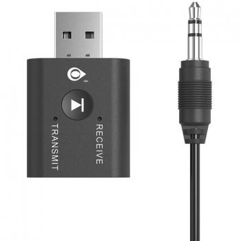Adaptador Bluetooth 5.0 NG6075 con Función de Transmisor y Receptor, Cable de Audio de 0.5m, Compatible con Coche, Smartphones y TV - Negro