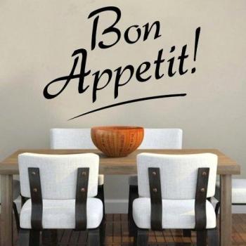 Kult Kanvas - Adhesivo decorativo para pared, diseño con el texto Bon Appetit!, negro, L 60 cm x 85 cm