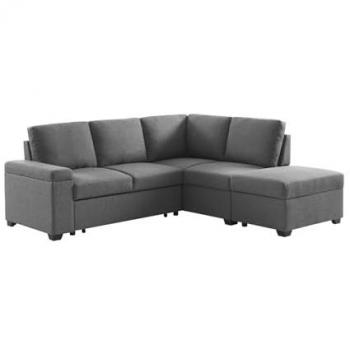 Sofá cama convertible de 3 plazas con reposapiés, Carl, Gris oscuro, 223x83x89 cm