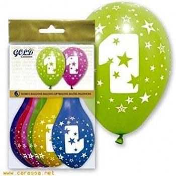 Globos numero 1 Colores surtidos 29x36 cm bolsa 6 unds