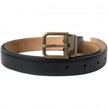 Dolce & Gabbana Black Calf Leather Gold Metal Buckle Belt - 90 cm / 36 Inches