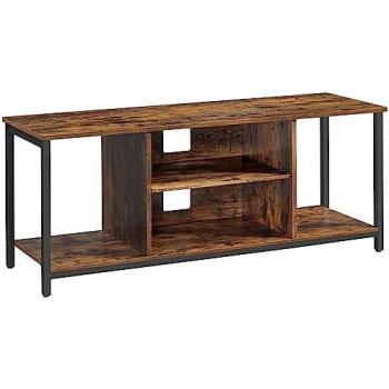 Mueble de TV rústico para pantallas hasta 60 pulgadas, con estantes abiertos, ideal para sala de estar y entretenimiento, en marrón y negro, 120 cm de largo