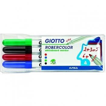 Estuche de 4 rotuladores para pizarra blanca Giotto Robercolor con punta fina de 2,8 mm (azul, rojo, negro, verde)