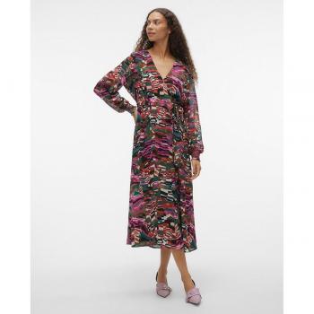 Vero Moda Vestido Midi Estampado con diseño floral, manga corta, cuello redondo, ajuste relajado y tejido ligero
