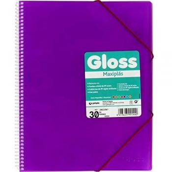 Grafoplás 39833567 Carpeta Espiral con 30 Fundas, A4, Morado, Sobre Interior, Cierre de Gomas