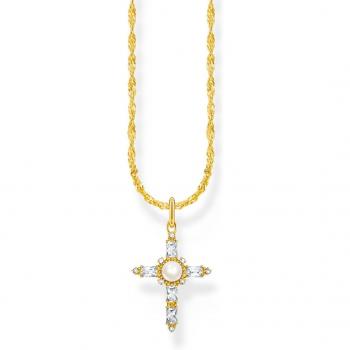 Thomas Sabo Gold-Plated Silver Necklace with White Cross Pendant - Cross Romance