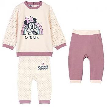 Chándal para Niña Minnie Mouse Rainbow Beige 77875, Conjunto de Chándal Para Bebé Cotton Brushed Minnie, Chándal Infantil Minnie Mouse Gris 18 Meses, Chandal Cotton Brushed Minnie