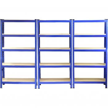Estantería T-Rax de Acero Azul Sin Tornillos 75cm x 30cm x 150cm - 5 Estantes Pesados para Almacenamiento en Garaje y Taller