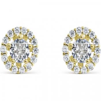 Pendientes de plata bañada en oro con circonita central engastada en 5 garras y pequeñas circonitas Itemporality SEA-201-337-UU