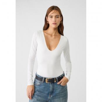 Stradivarius White V-Neck Polyamide Bodysuit XS