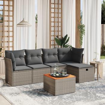 6-Piece Grey Poly Rattan Garden Sofa Set with Cushions
