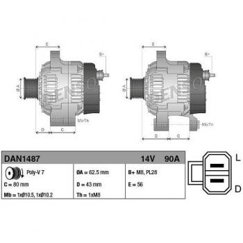 Alternador DENSO DAN1487, tipo: alternador/generador, características: compatible con vehículos de diversas marcas, alta eficiencia energética, construcción robusta para mayor durabilidad, fácil instalación y mantenimiento