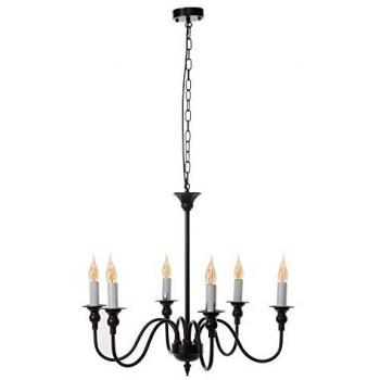 Lámpara de Techo Blanco Negro Hierro 40 W 220 V 65 x 65 x 49,5 cm con 6 brazos de metal negro y dorado de Ø 65x45 cm