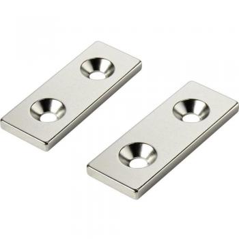 Bloque magnético avellanado 70 x 10 x 3mm Neodimio N35 - N-polo - 5 piezas