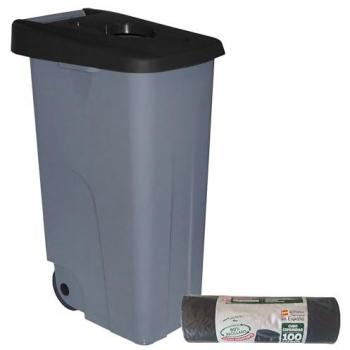 Contenedor Abierto 85L Negro H.76cm + Rollo 10 bolsas de basura 100L