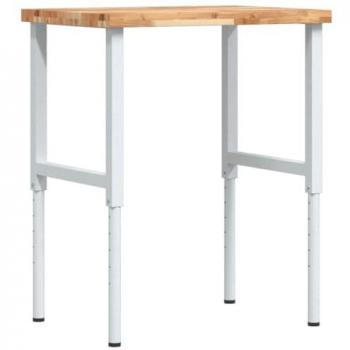Banco de trabajo rectangular de madera maciza de acacia 80x60x(73-99,5) cm