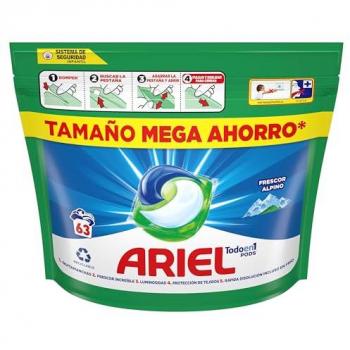 Ariel Todo En Uno Pods, Detergente Líquido Para Lavadora Cápsulas 63 Lavados, Frescor De Los Alpes, Increíble Poder Quitamanchas Desde El Primer Lavado, Incluso En Frío