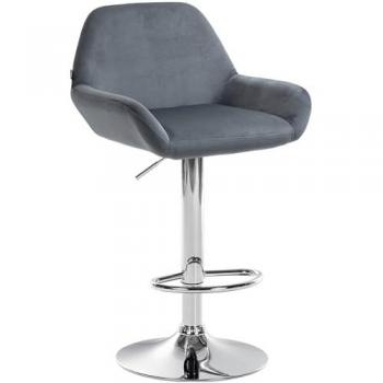Taburete Braga Velvet - Taburete de bar regulable y giratorio en terciopelo gris oscuro, diseño moderno con reposapiés y reposabrazos, marco cromado