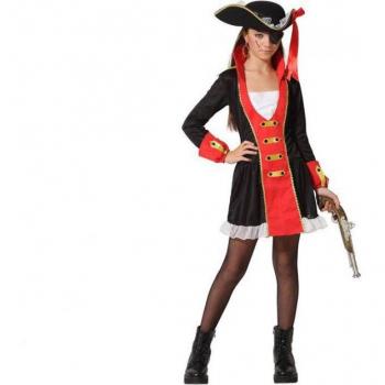Disfraz de Pirata Rojo y Negro para niña, incluye chaqueta roja con negro, pantalones a rayas, cinturón, pañuelo para la cabeza y detalles de pirata