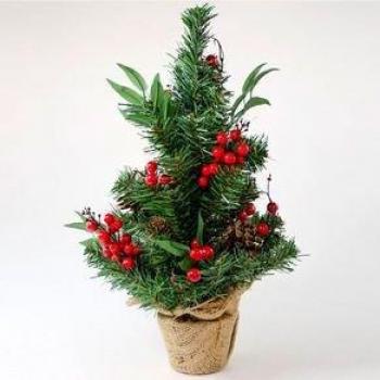 Árbol de Navidad con muérdago y base decorativa de 46 cm para el hogar