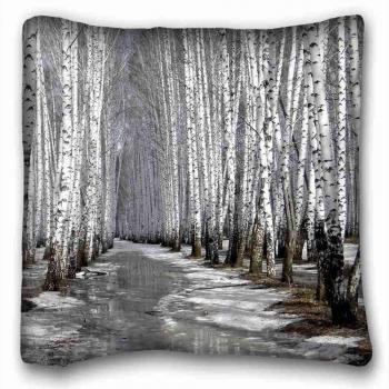Custom Characteristic ( Nature Trees nature winter forests birch ) Pillow Cushion Case Cover One Sides Printed 16x16 Inches suitable for Full-bed PC-Green-10769