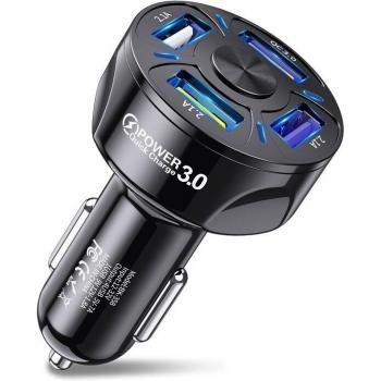 Cargador USB de Coche USLION 4 Puertos 7A QC 48W Carga Rápida para iPhone 13, 12 Pro, 8, Huawei, Xiaomi y Samsung S21, S20