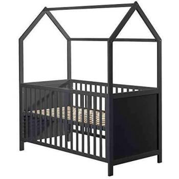 Cuna en forma de casa 70 x 140 cm taupe, FSC certificado, convertible en cama junior, altura ajustable