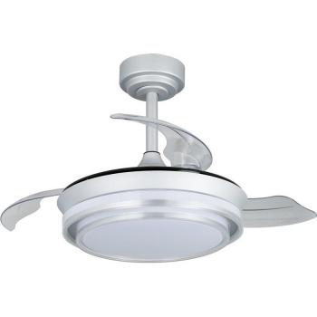 Ventilador de Techo Retráctil LED Mesina Mini Plata 46W con Aspas Plegables, CCT Dim y Temporizador