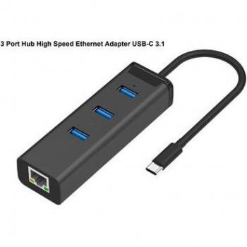 Adaptador USB-C a Ethernet Gigabit RJ45 10/100/1000 Mbits con Hub de 3 Puertos USB 3.0 Alta Velocidad