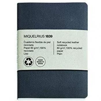 Miquelrius - Cuaderno 100% Reciclado, Cubierta Flexible de Piel Reciclada, Tamaño 104 x 150 mm, 200 Páginas Lisas de 80 g/m², color Negro