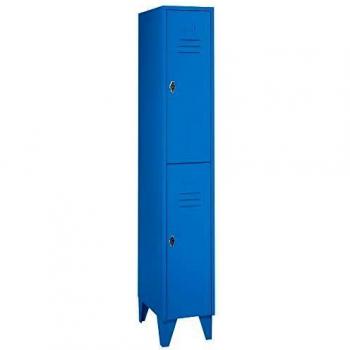 Taquilla de acero Eurokraft Wolf 979360 con patas, compartimentos semi-altos, puertas de pared completa, ancho de compartimento 300 mm, 2 secciones, color azul claro