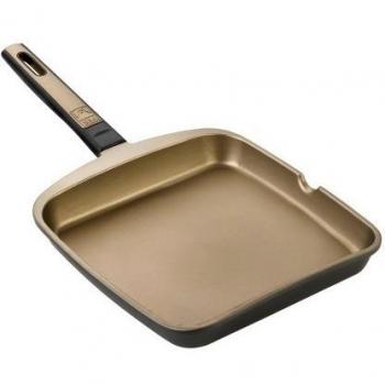 BRA Terra - Grill asador liso, 28 cm, aluminio fundido con antiadherente Teflon Select