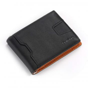 Vemingo Cartera para Hombre con Clip,Monedero con RFID Bloqueo para Tarjetas de Crédito Portamonedas Ligeros para Hombre/Adolescente,Negro y Naranja
