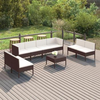 vidaXL 9-Piece Brown Poly Rattan Garden Lounge Set with Cushions