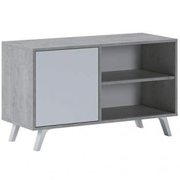 Mueble TV Wind 100 - Melamina, Color Gris Cemento y Blanco Mate, Medidas: 95 cm (Ancho) x 56,9 cm (Alto) x 39,6 cm (Fondo), Con Pu