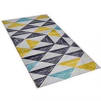 Alfombra Geométrica Gris y Amarillo 80 x 150 cm de Pelo Corto Kalen