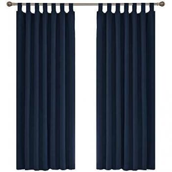Amazon Brand - Umi Cortinas Opacas de Salon Habitacion Decorativa con Trabillas 2 Piezas 140x180cm Azul Marino